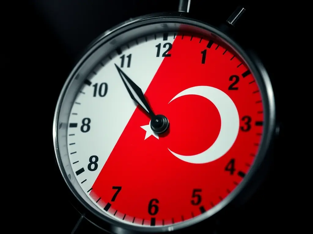 A clock with a Turkish flag overlay, indicating the fast processing times for e-Visa applications through Evisa Turkey.
